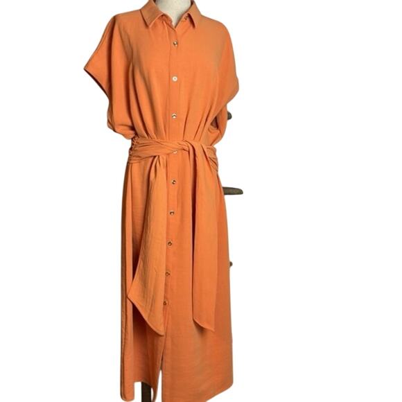 NWT-Worthington Womens Short Sleeve Midi Shirt Dress Orange
Soda, Size 2X - Picture 4 of 10